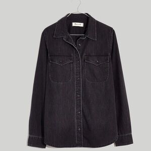 NWT Madewell Denim Button-Up Shirt in Lunar Wash Size Small Black Dark Gray Sm